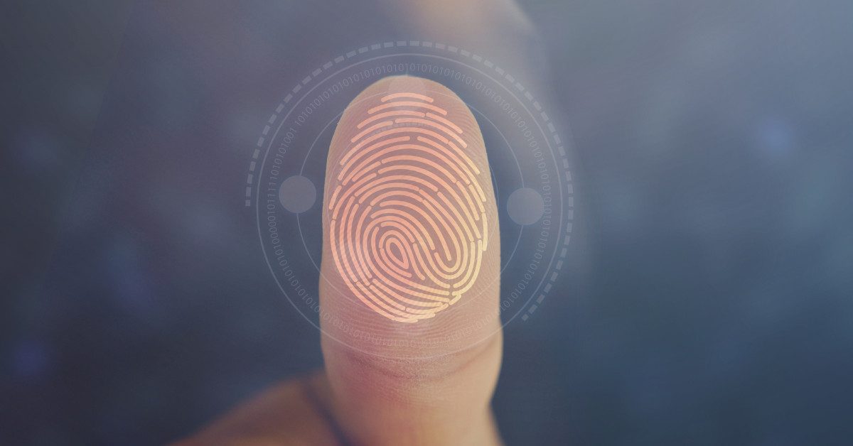 finger pressing on screen showing fingerprint